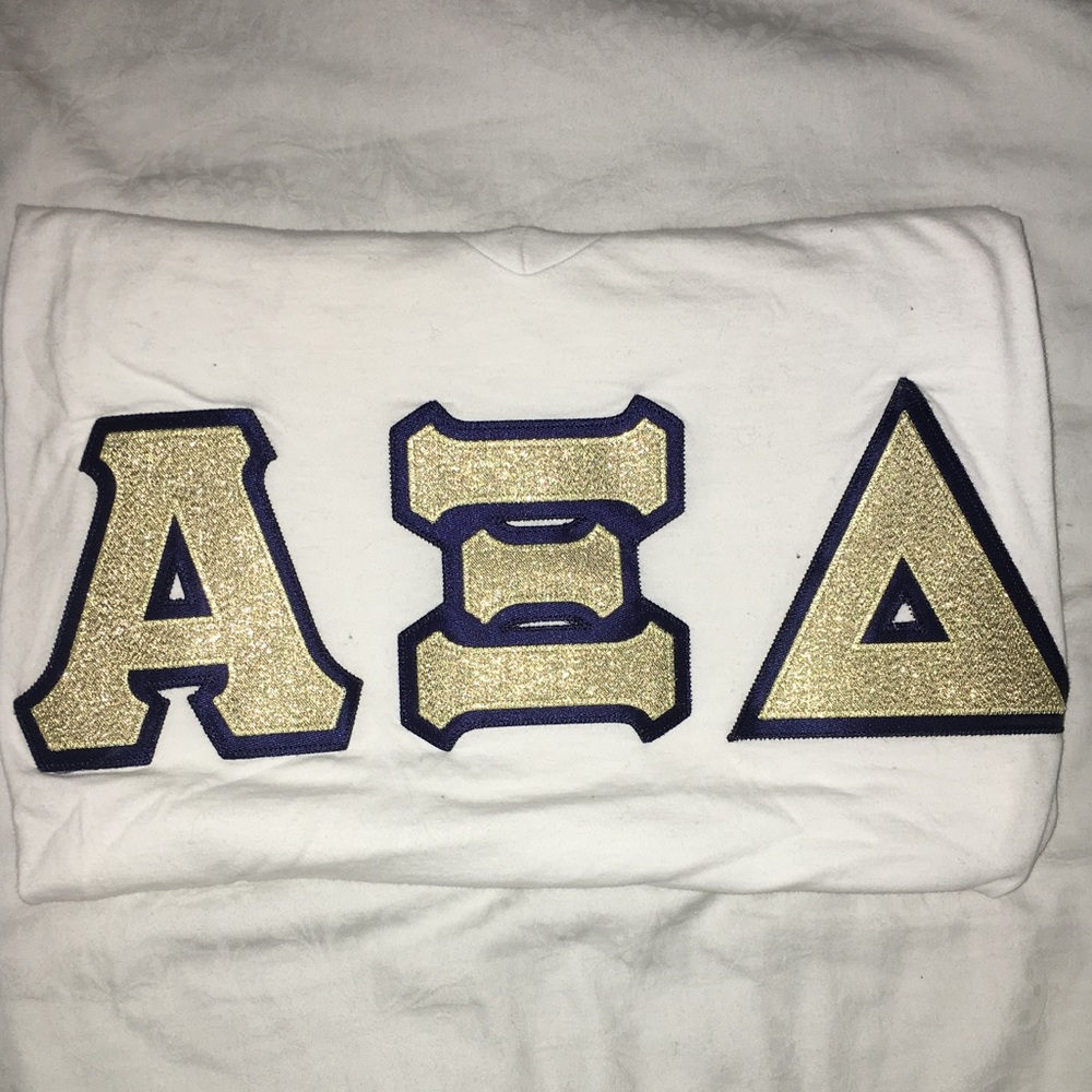 White Alpha Xi Delta Stitched Letter T